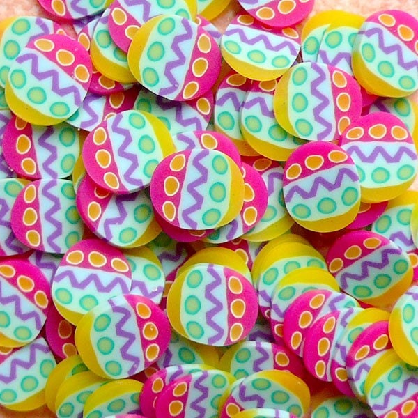 Polymer Clay Cane - Easter Egg Slices (75 to 100 pcs) Miniature Food / Dessert / Cake / Ice Cream Sundae Decoration and Nail Art CSW047