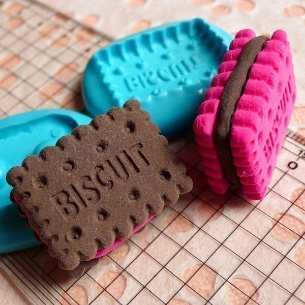 3D Flexible Mold Silicone Mold Cookie Biscuit w/ Cream 28mm Decoden Mold Kawaii Miniature Sweets Fimo Polymer Clay Jewelry Cabochon Charms