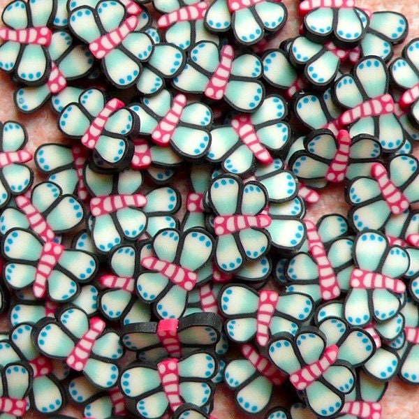 Fimo Polymer Clay Cane Black & Light Blue Butterfly Slices Miniature Decoden Kawaii Insect Nail Art (75-100pcs) CBT7
