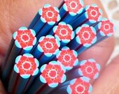 Polymer Clay Cane - Blue and Red Flower Cane-Nail Art Decoration Scrapbooking Flower Fimo Cane Miniature Faux Cupcake Topper  Jewelry CFW033