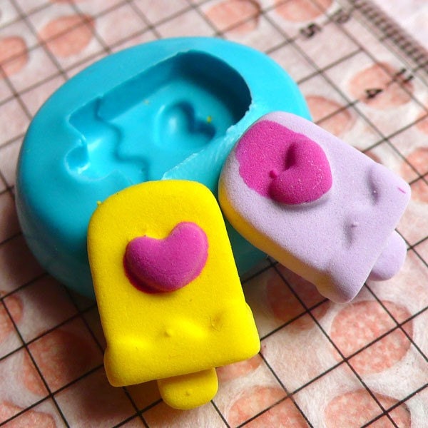 Decoden Supplies Ice Cream Bar Popsicle w/ Heart 16mm Silicone Mold Miniature Sweets Fimo Polymer Clay Jewelry Cabochon Resin Flexible Mold