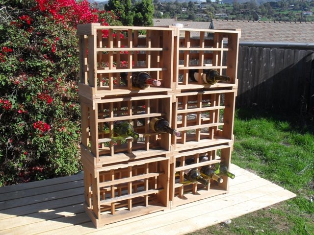 Stacking wood wine rack made with reclaimed Cedar Recycled wood from San Diego, CA used to make these handmade wine racks