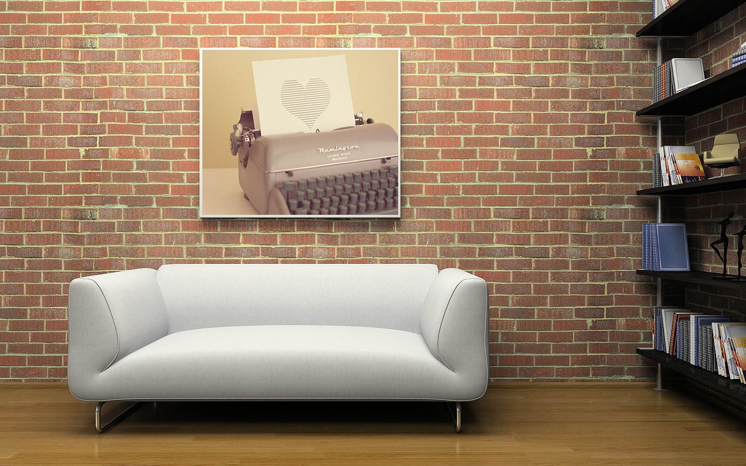 8  x 10 photograph, vintage typewriter, heart, yellow, gray, home decor, childrens wall art, love