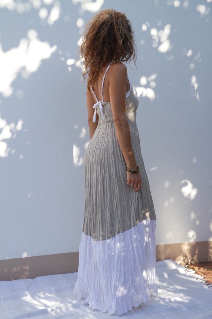 Maxi Dress in Natural Linen with White