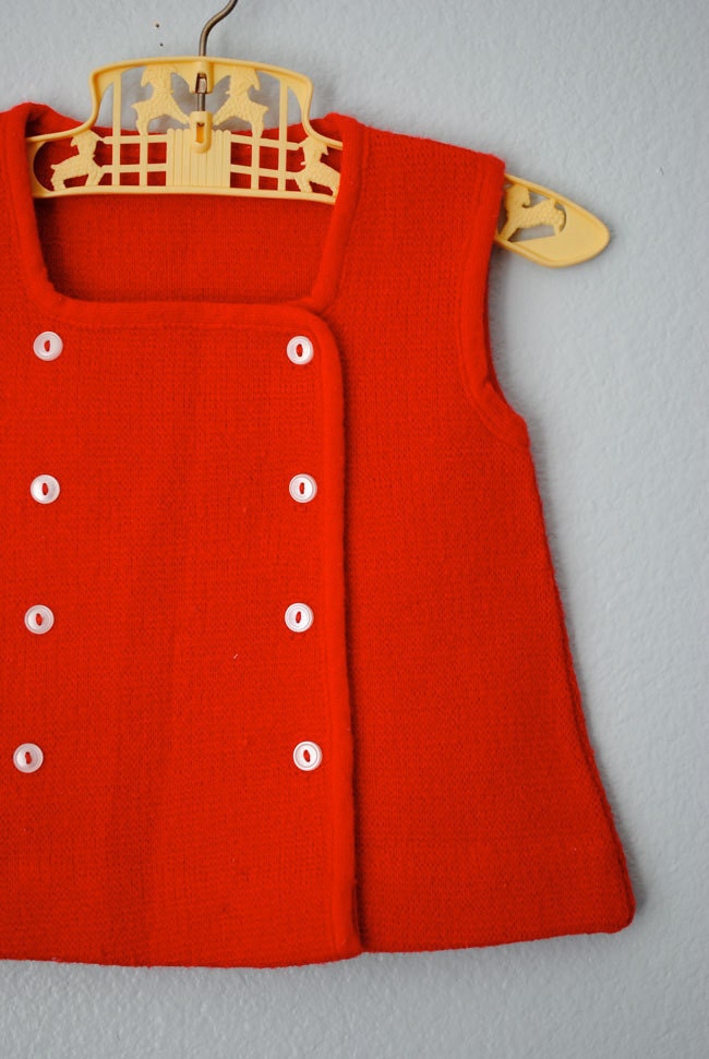 vintage baby girl red sleeveless sweater