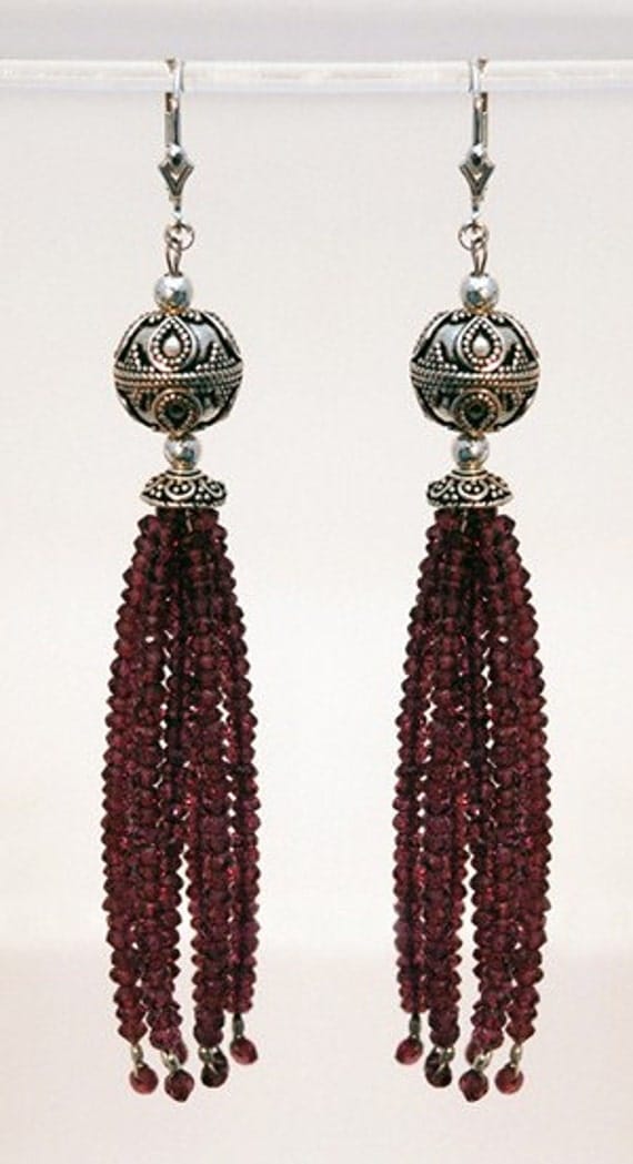Ruby Red Garnet Natalie Portman Oscar Inspired tassel earrings