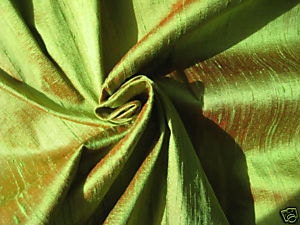 Green Orange iridescent 100% dupioni silk fabric yardage By the yard 45" wide