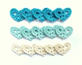 Crocheted hearts applique - blue decorations, Wedding favors, embellishments /set of 15/