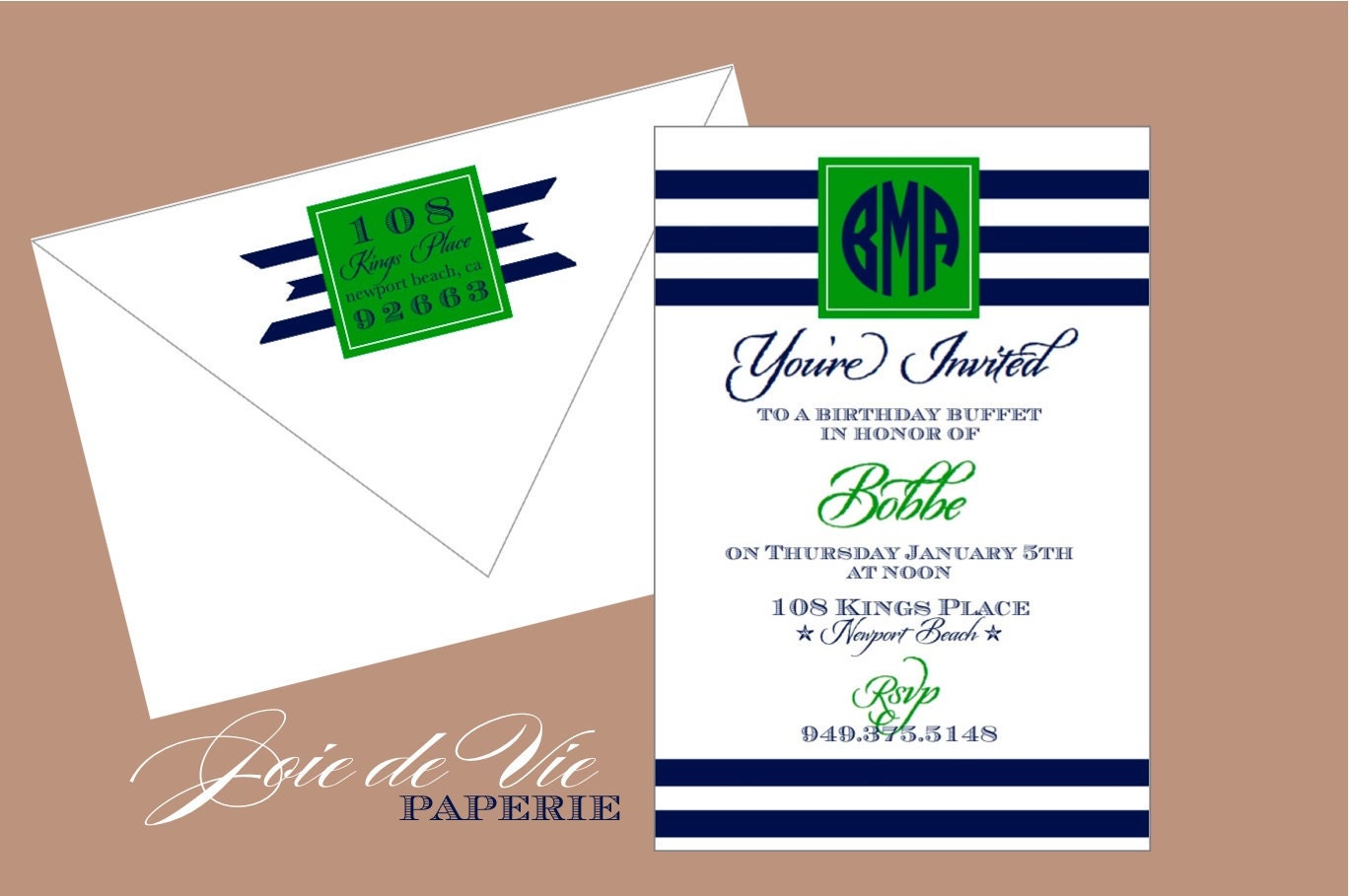 preppy monogram - social invitations - printed invites & envelopes