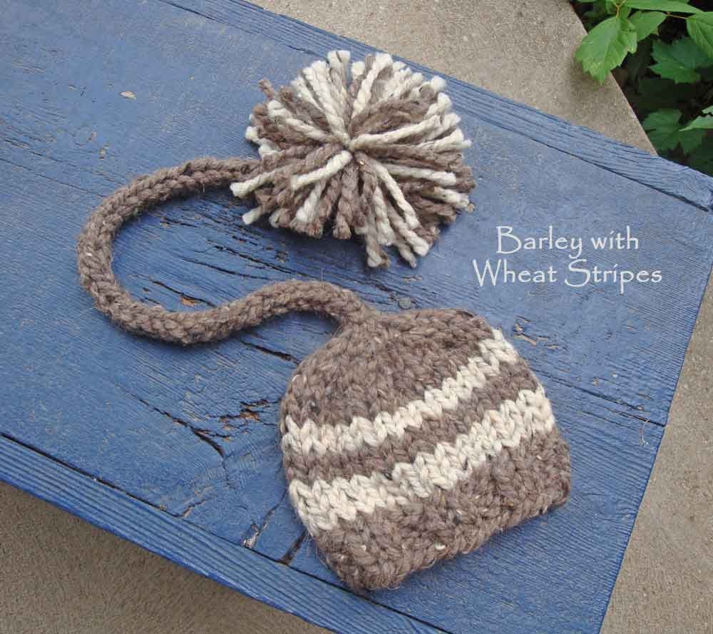Striped Elf Knit Baby Hat in Wheat and Barley Blends, Adorable Photography Prop for Baby