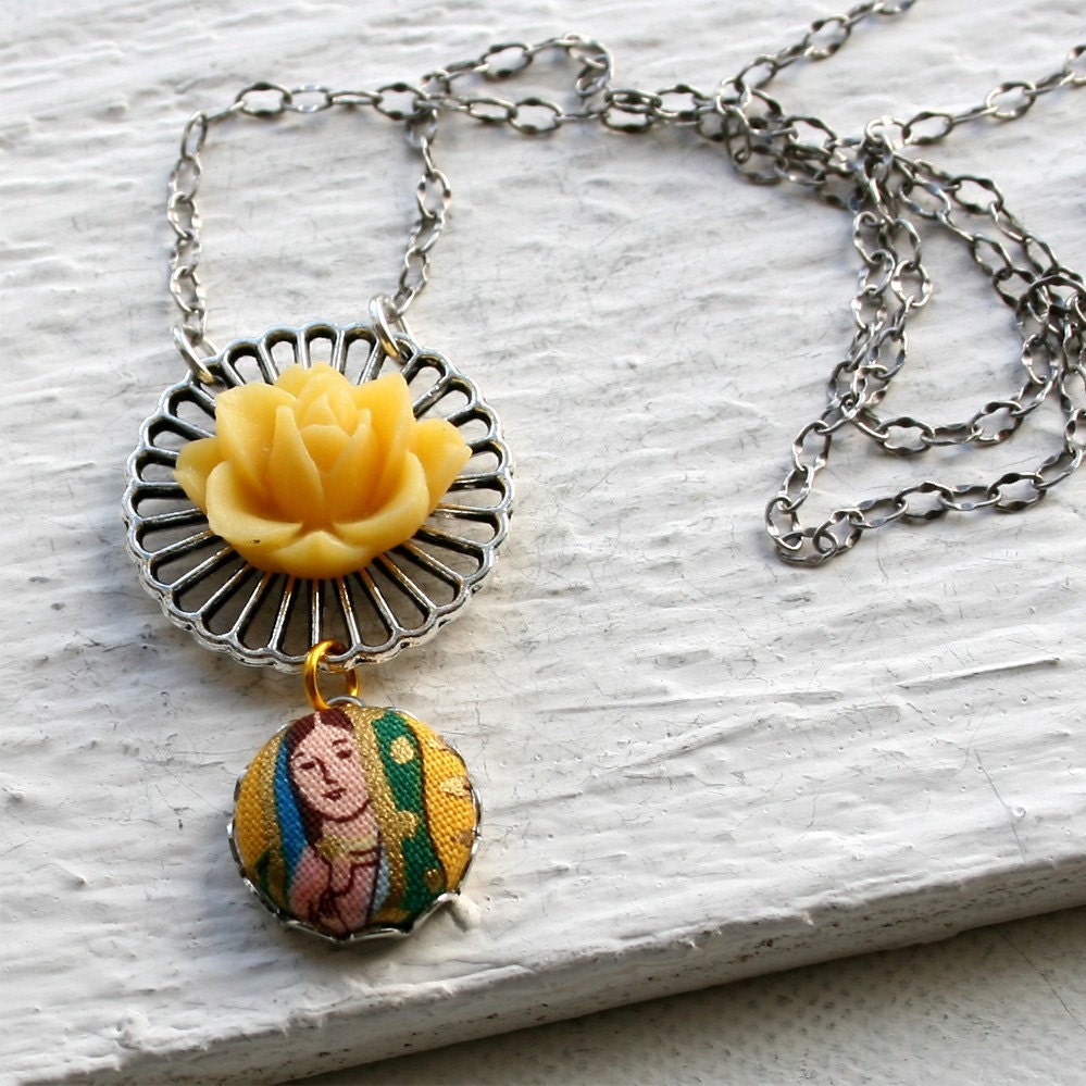 Virgin Mary Necklace - Yellow Rose