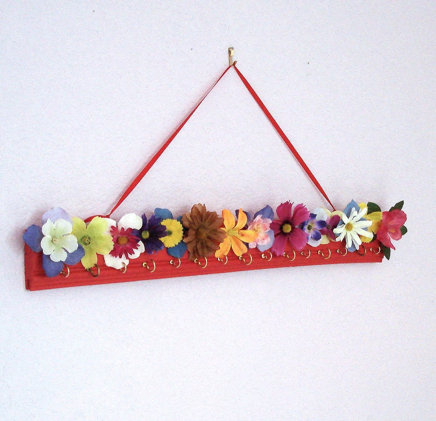 Jewelry organizer - Flower Garden - repurposed from scrap wood by Lolailo