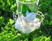 Dela Flor Ivory Roses with Love Wedding Flutes - vintage, bride groom, accessory, ooak , fabric , wedding, bridal, Team Rockabilly Gone Glam