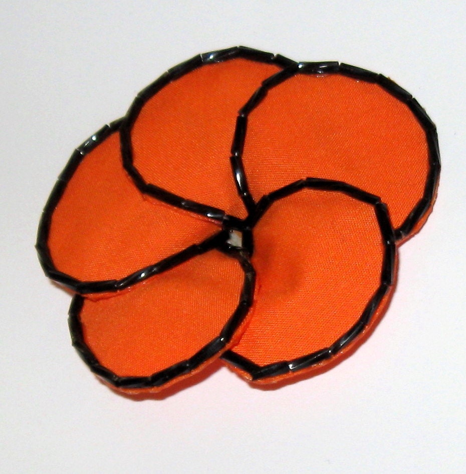 Dela Flor Fall Night Spiral Flower - vintage, hair accessory, ooak , orange, costume, wedding, prom, bridesmaid, Team Rockabilly Gone Glam