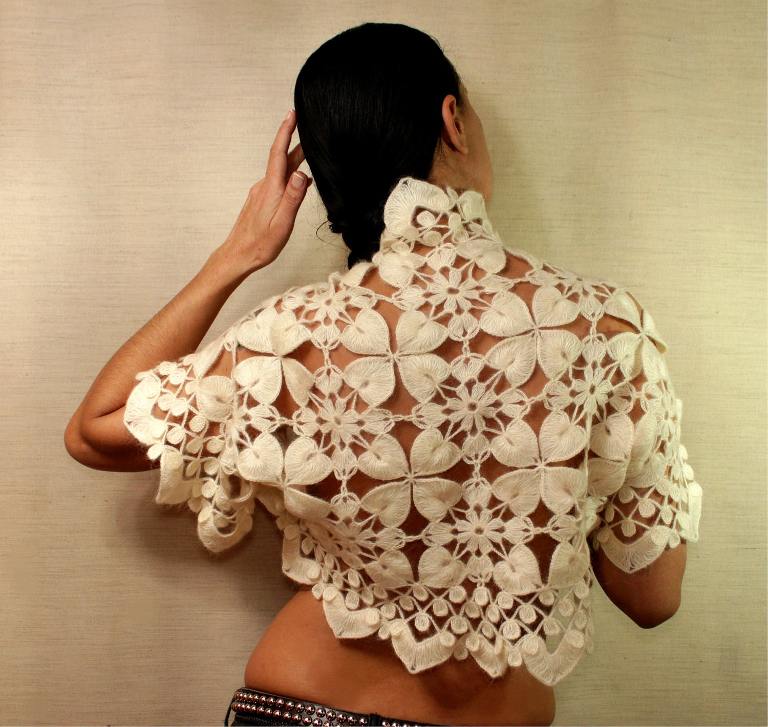Stunning Nights of Bosphorus / Crochet Ivory Shrug Wedding Bridal Shrug Bolero Cape Bridesmaid  Bridal Accessories S-M-L By Lilithist