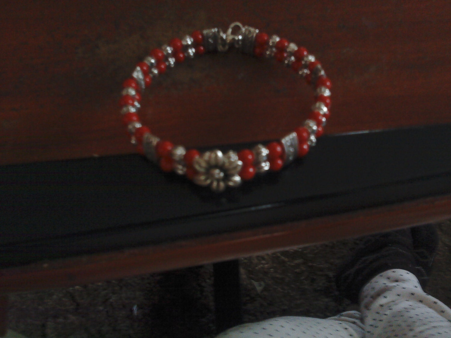 Red and silver beaded bracelet