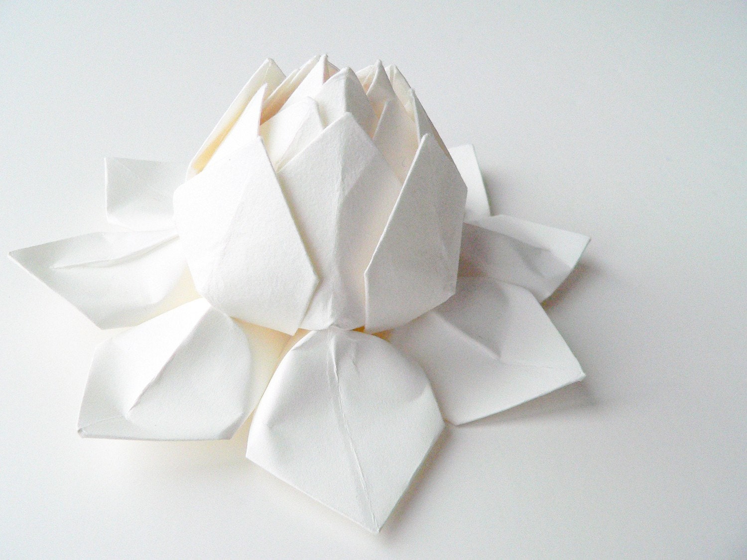 Handmade Paper Flower -  Origami Lotus Flower - all white - gift for winter/ summer wedding, bridesmaids, baptism, christening, confirmation