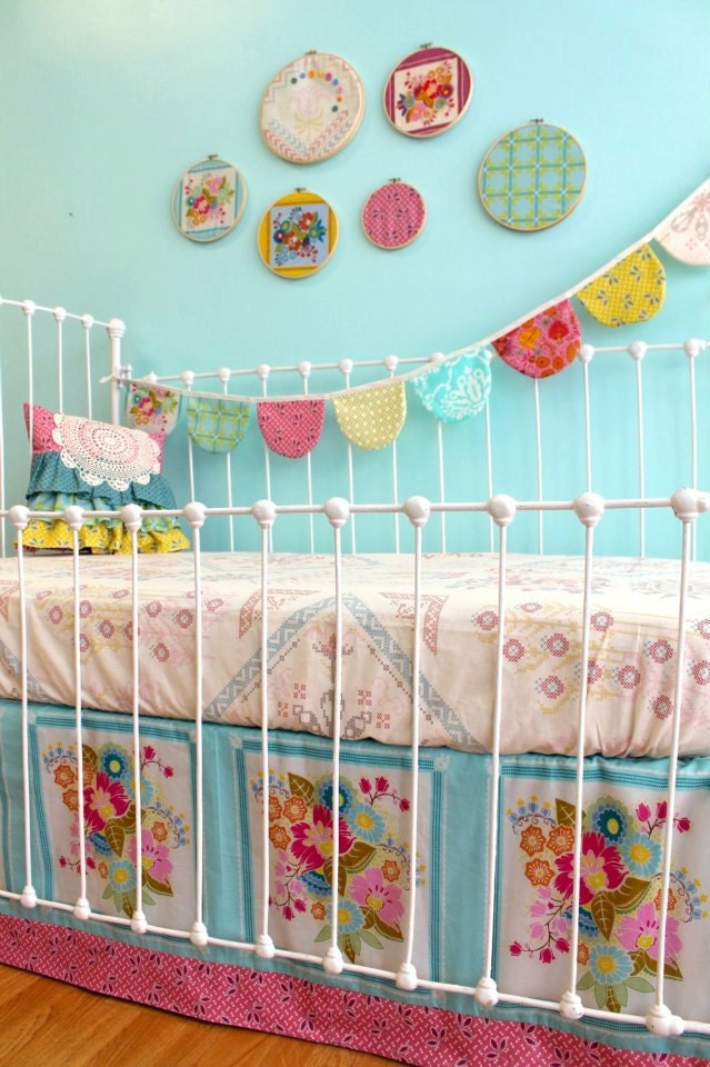 Custom Crib Bedding - Bumperless Crib bedding- Square Dance Dream