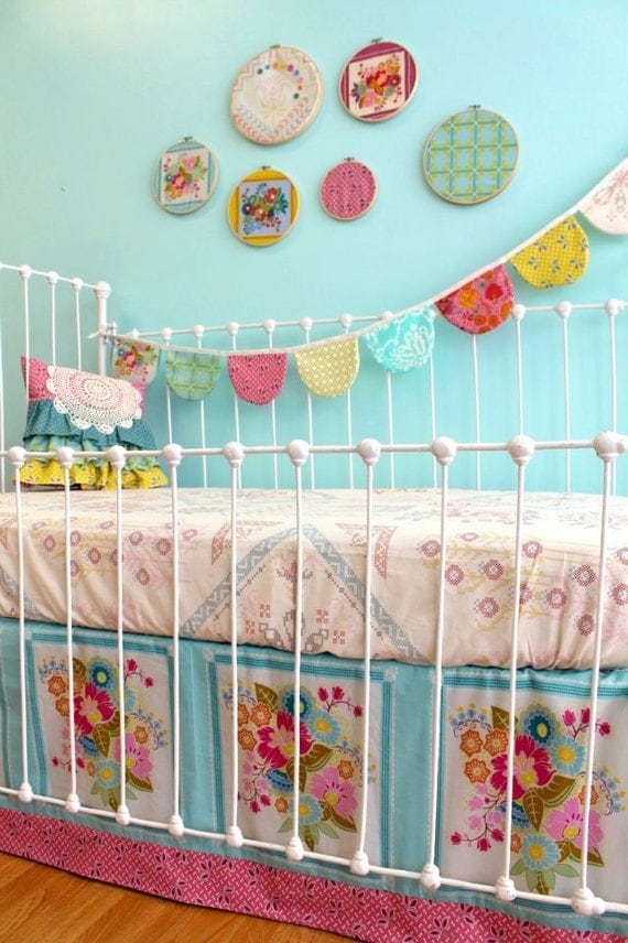 Custom Crib Bedding - Bumperless Crib bedding- Square Dance Dream