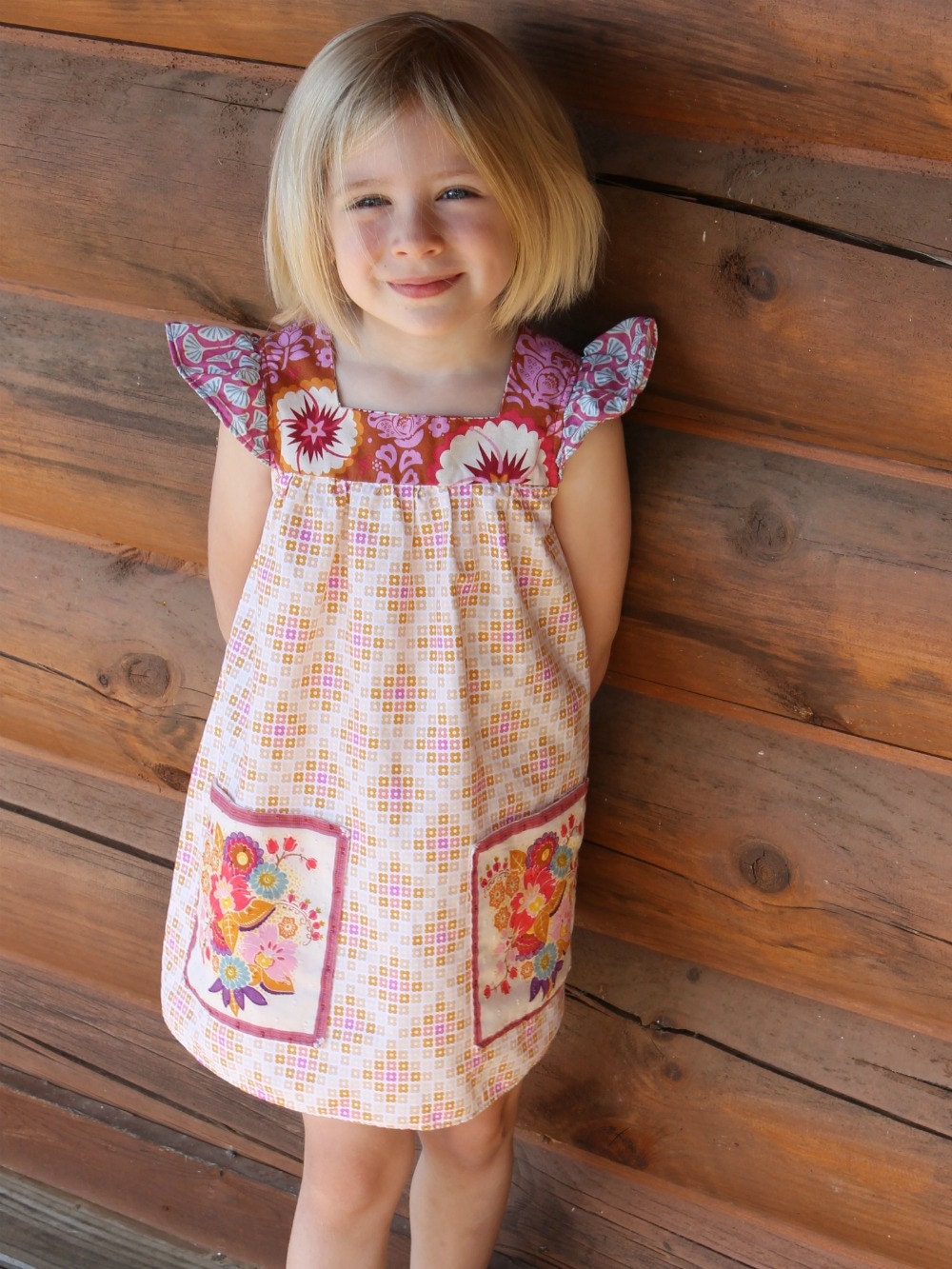 Girls Spring Play Dress- Square Neck Dress with Pockets