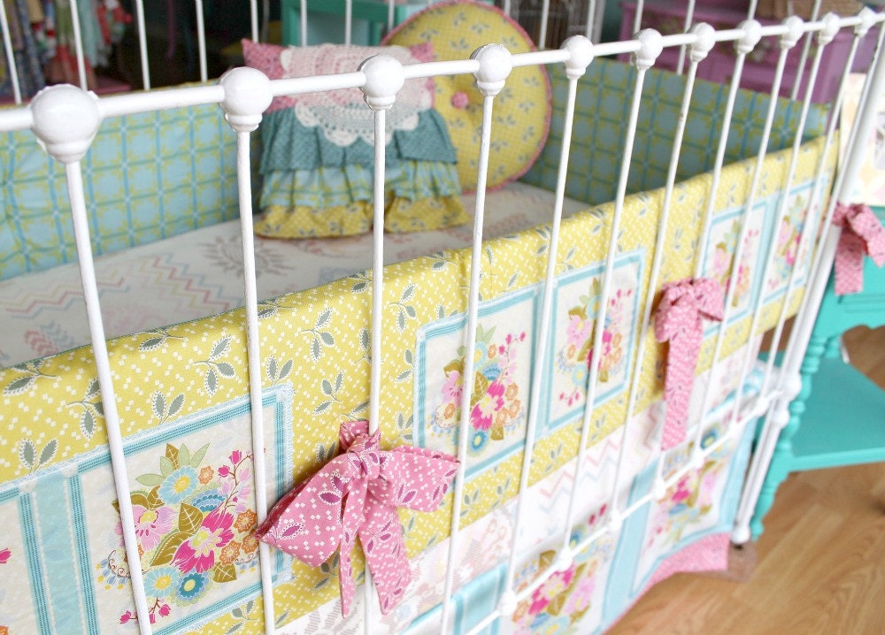 Custom Crib Bedding - Bumperless Crib bedding- Square Dance Dream