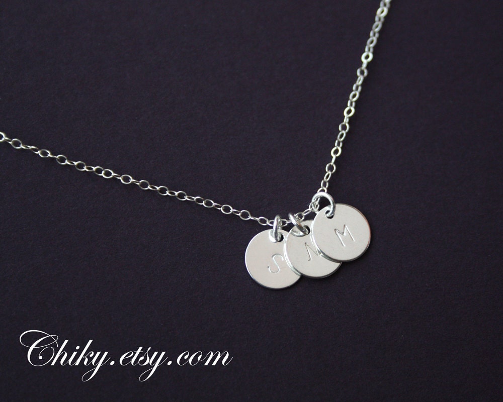 Triple Sterling silver Initial Necklace, Monogram Charm Family Necklace, daily jewelry, Sister, Children, Grandma, Mother's Jewelry