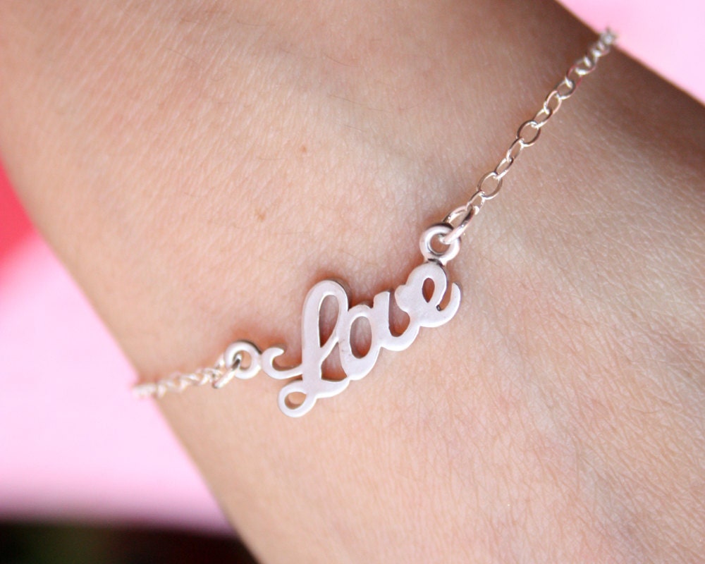 Sideways love bracelet, STERLING SILVER - wedding jewelry, bridesmaids gifts, birthday gift, best friend, friendship, mothers day