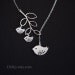 Family bird necklace, bird and branch necklace, lariat style - family necklace, STERLING SILVER, mama and baby birds