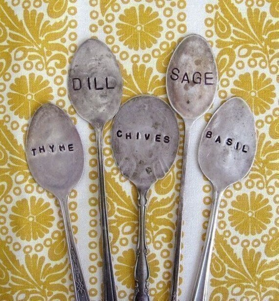 5 Antique Spoons Garden Markers Set
