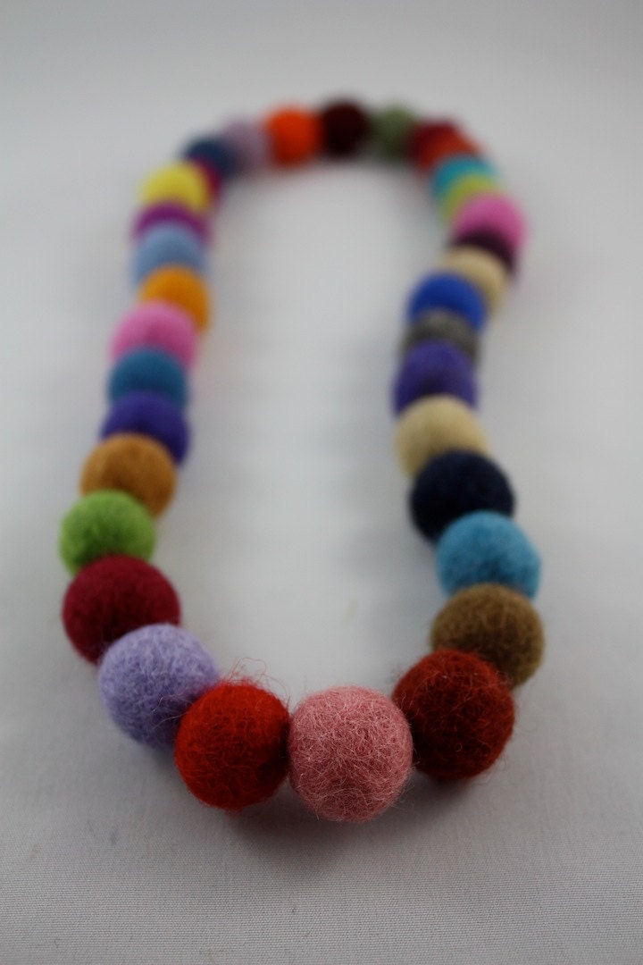 felt balls multicolor necklace for an adult and kids Natural wool accessories