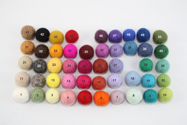 50 felted balls,15 -18mm MultiColor more than 45 different colors