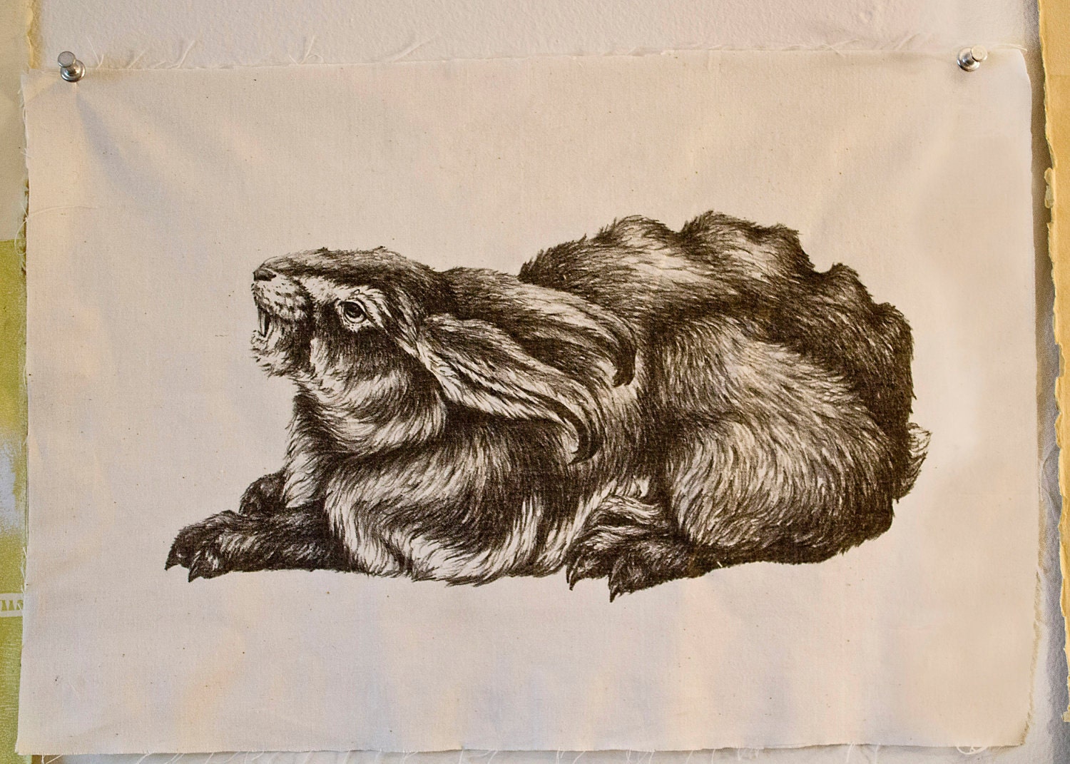 Fabric Rabbit Patch : hand-pulled, lithograph print