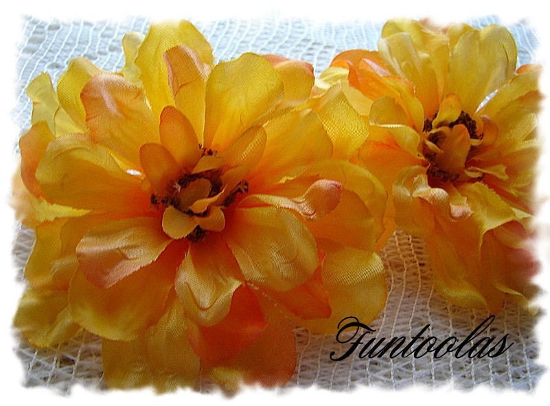 Zoey - 3 1/4 inch Zinnia Silk Flower Yellow Set of 2.