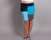 SAMPLE SALE, Elastic Waist, Colorblock Summer Skirt, Blues, Geometric Colour Block Pencil Skirt