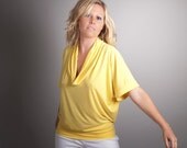 Lemon Yellow Cowl Neck Top, Oversized, Short Sleeved -Perfect for Early Maternity - Size Small-Medium