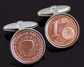 Handmade Cuff links- European Coin Cufflinks- Dutch-Holland 1 Cent Euro Cufflinks- Genuine mint coins. From bank roll.