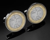 Handmade Cufflinks- Leonardo Da Vinci Cufflinks - Vitruvian Man Cufflinks-Mint coins-Rare cufflinks