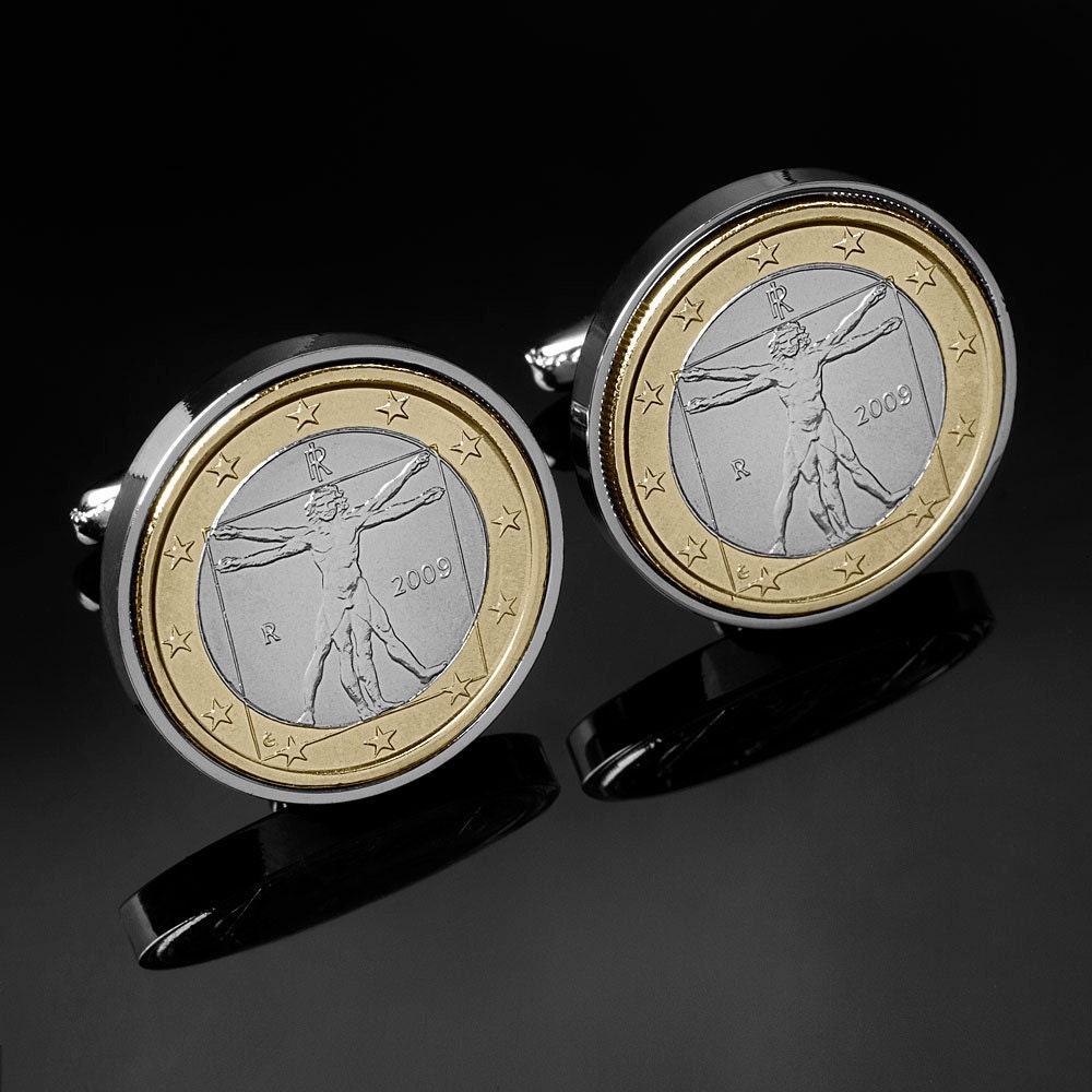 Handmade Cufflinks- Leonardo Da Vinci Cufflinks - Vitruvian Man Cufflinks-Mint coins-Rare cufflinks