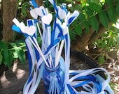 30 Ribbon and Bell Custom Heart Wand Send Offs for Weddings in Blues