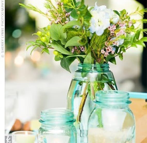 40 Blue Ball Vintage Mason Fruit Jars Perfect for Centerpiece Set