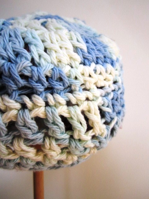 Baby Hat Unisex Beanie Hand Crocheted Blue Toddler Infant Free U.S. Shipping - Size M