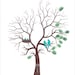 Wedding Family Tree guest book alternative, personalized poster with Love birds in a tree with babies in the nest, size 12x18