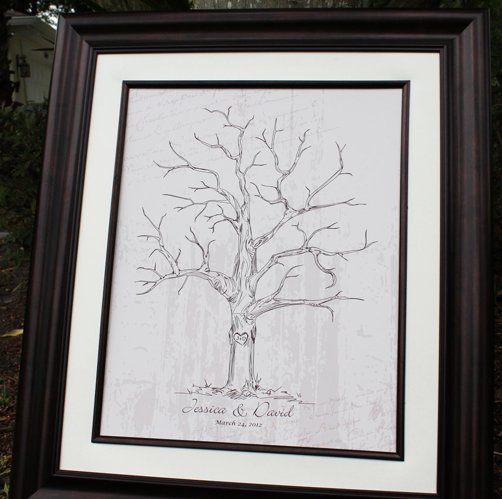 Hand drawn Wedding Guest book Fingerprint Tree, Guest book alternative, Hand drawn sketched wedding tree for 100-200 guests