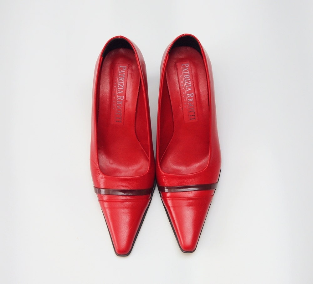 Sz 7.5-8  cherry red designer leather pumps heels (eur 38) - prvtcollection