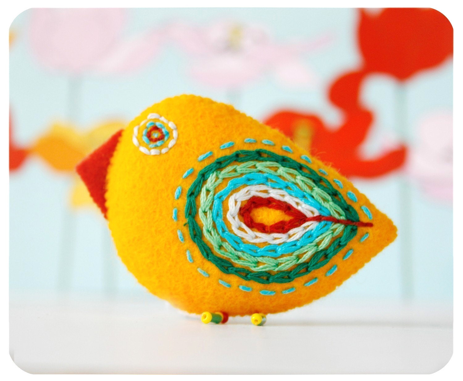 felt bird pin - yellow chiken brooch