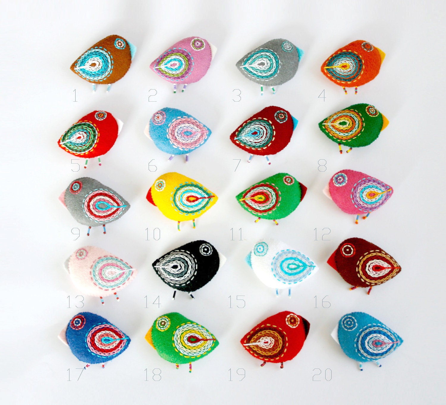 felt bird pins wholesale / felt bird brooches / bird ornaments for nursery