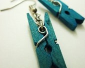 Paperclip Mini Clothespin Earrings. Stationary Lovers. Papyrus Dangler. Blue. Functional Clip.