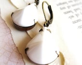Opaque White Vintage Jewel Drop Earrings in VIntage Style Brass- Last Pair