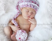 Newborn Chunky Baby Elf Hat with Pom in Pink Candy Photography Prop - More Color Choices Available