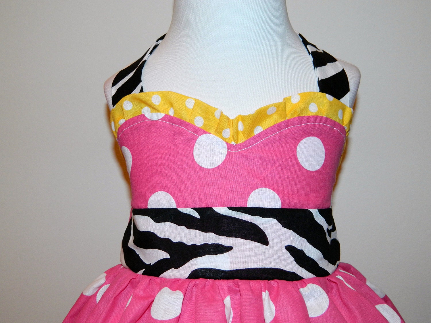 Minnie Mouse Custom Boutique Sweetheart Dress Hot Pink, Zebra And Yellow 12M to 6Y